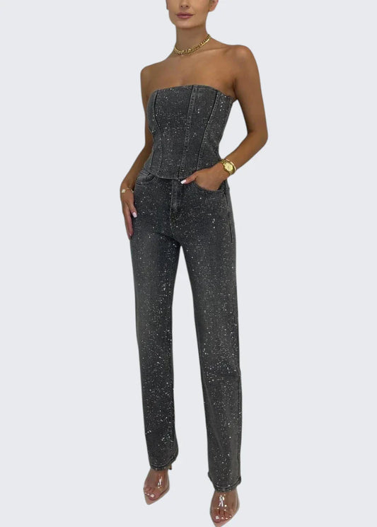 Stella | Strapless Corset Glitter Party Jumpsuit